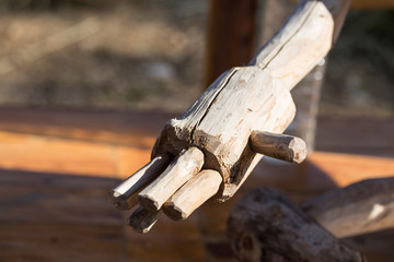 A hand of wood doll make fingers. wooden hand