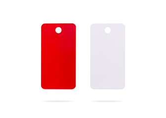 Plastic card isolated on white background. Price tag or hanging label for your design. ( Clipping paths or cut out object for montage ) Can put text, image, and logo.