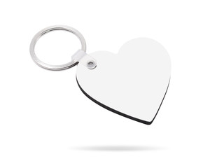 Blank key ring isolated on white background. Key chain for your design. Clipping paths object. ( heart shape )