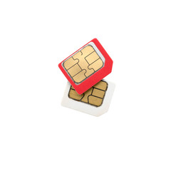 Red sim card on top of old white sim card
