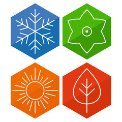 A set of four seasons icons. The seasons - winter, spring, summer and autumn. Vector icon for web. Vector illustration