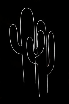 Neon light in cactus shape on black background