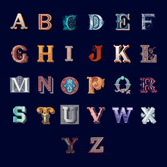 The Alphabet set of capital vintage letters