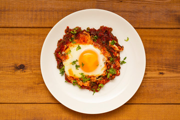 Fried egg on a white plate