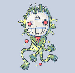 Funny swamp monster. Creation in a mask. Cartoon illustration for web and print.