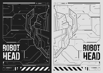 Futuristic poster with a robot head. Template for web and print. Brochure and flyer Layout.