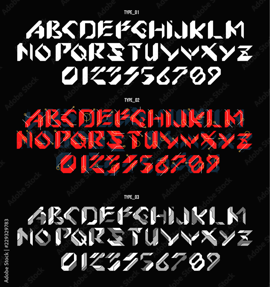 Poster futuristic font in geometric style. conceptual layout for print and web. lettering with futuristic u