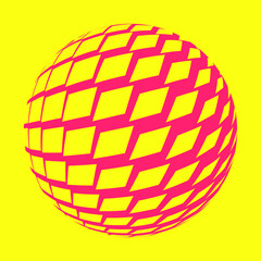 graphic sphere with wave of square retro pop yellow pink