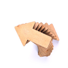  Wooden arrows in different directions are isolated on a white background