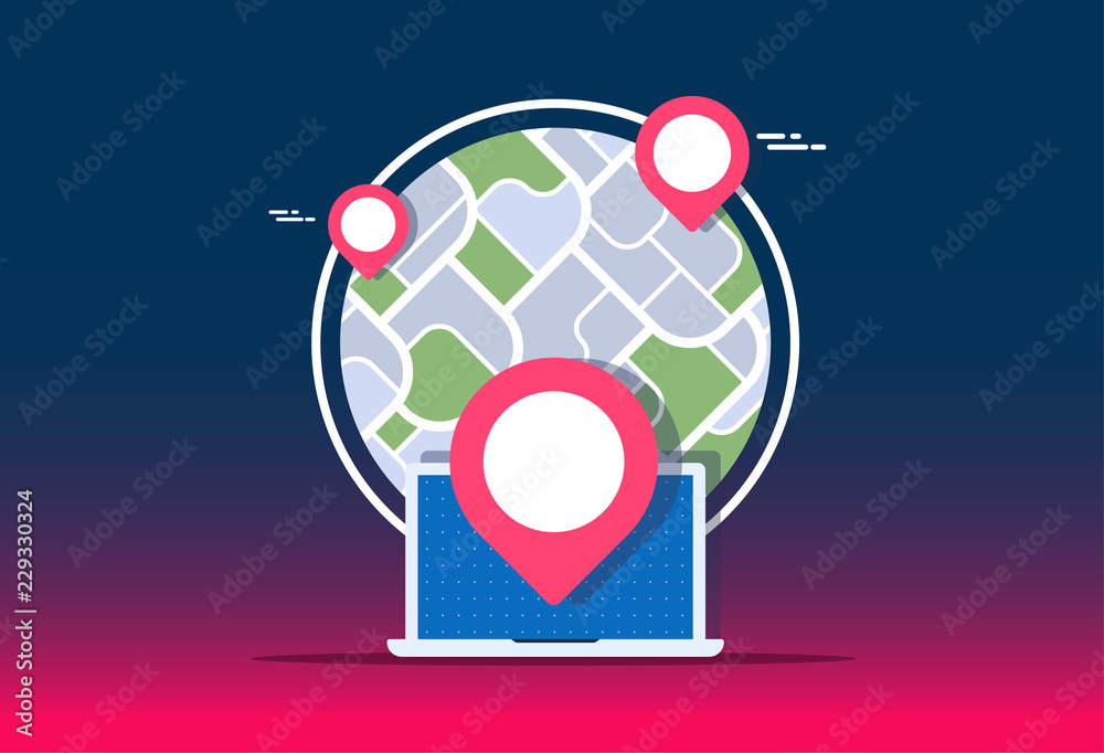 Poster gps navigator mock up with map on gradient background. city map with marker pin. abstract district c