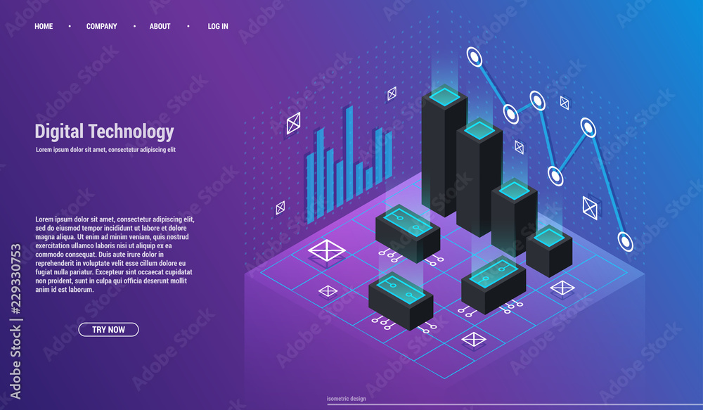 Poster analysis and investment. data visualization concept. 3d isometric vector illustration. big data flow