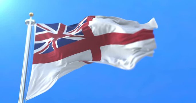 White Ensign or St George's Ensign of the United Kingdom waving. Loop