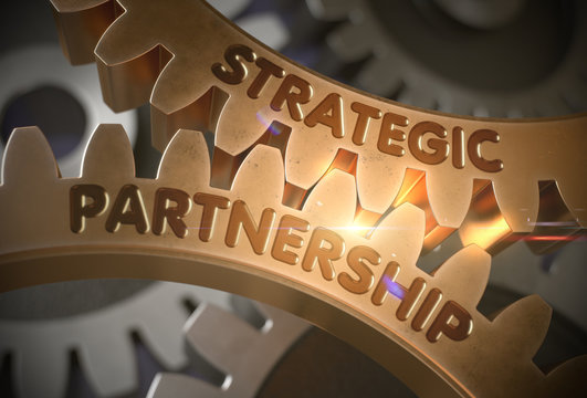 Strategic Partnership on Golden Cog Gears. 3D Illustration.