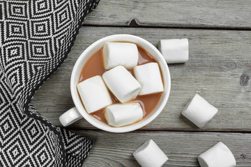Hot chocolate with marshmallows on the table