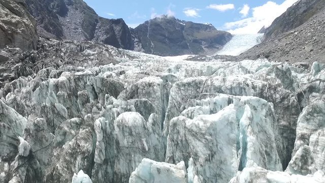 HD Drone aerial Fox glacier, lake, New Zealand
