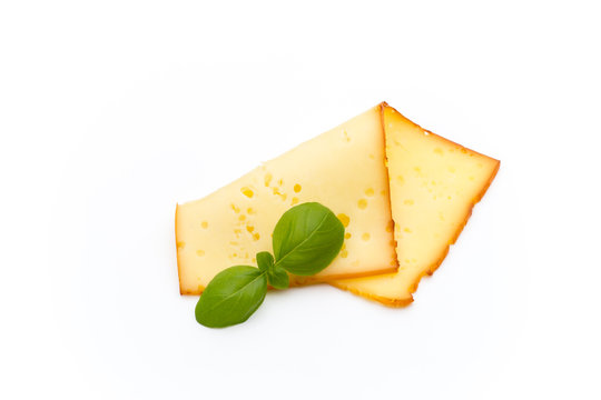 Cheese slices isolated on the white background.