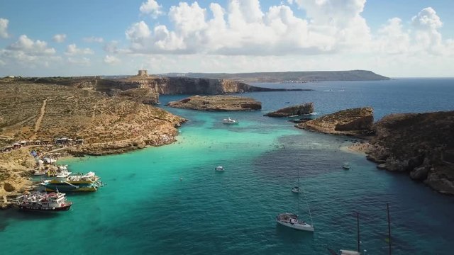 4k Drone - The Blue Lagoon, Mediterranean Sea.  Comino Island, Malta