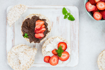 Healthy Snack from Rice Cakes with Hazelnut Spread, Ricotta Chee