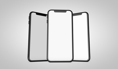Modern frameless smartphone 3D mock up with blank white screen. 3D Rendering