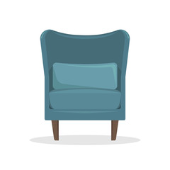 Fototapeta premium Flat vector illustration. Blue velvet armchair in retro style. An isolated figure.
