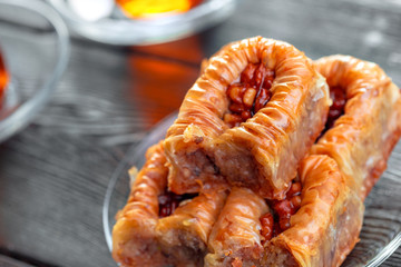 Traditional Baklava on Wooden Table