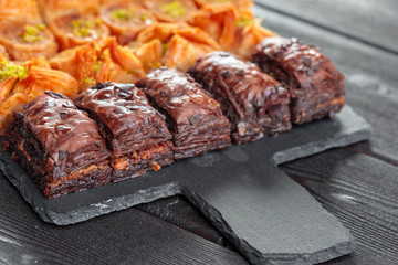 Traditional Baklava on Wooden Table