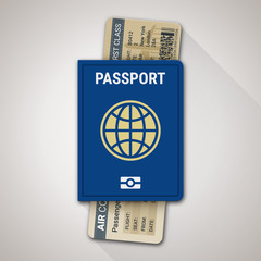 International passport and airline boarding pass ticket. Vector illustration