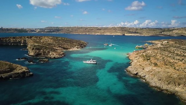4k Drone - The Blue Lagoon, Mediterranean Sea.  Comino Island, Malta