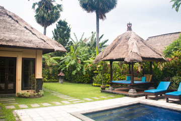 Fancy hotel room with private swimming pool in Pemuteran in Bali, Indonesia
