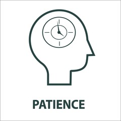 Patience line icon isolatedd on white background. Simple element vector illustration. People head with clock icon.