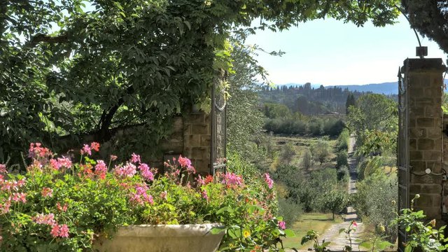 Morning view over the Italian country side surrounding the beautiful city of Florence in the Tuscany. Italy, October 2018.