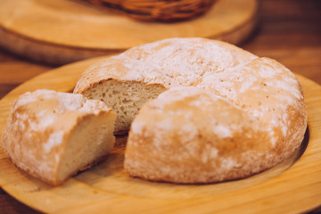 Gluten free bread on cutting board.