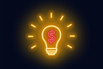 Fototapeta premium Sign of a business idea. Neon lamp on a dark background.
