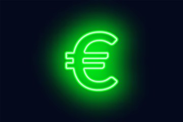 Neon euro sign on a dark background. Wealth, Success concept.
