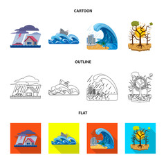 Isolated object of natural and disaster sign. Collection of natural and risk stock vector illustration.