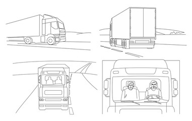 Truck driver. Front, back, side. Isolated vector © Ihor