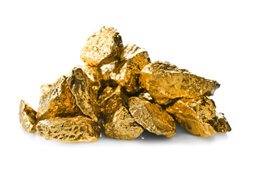Gold nuggets on white background