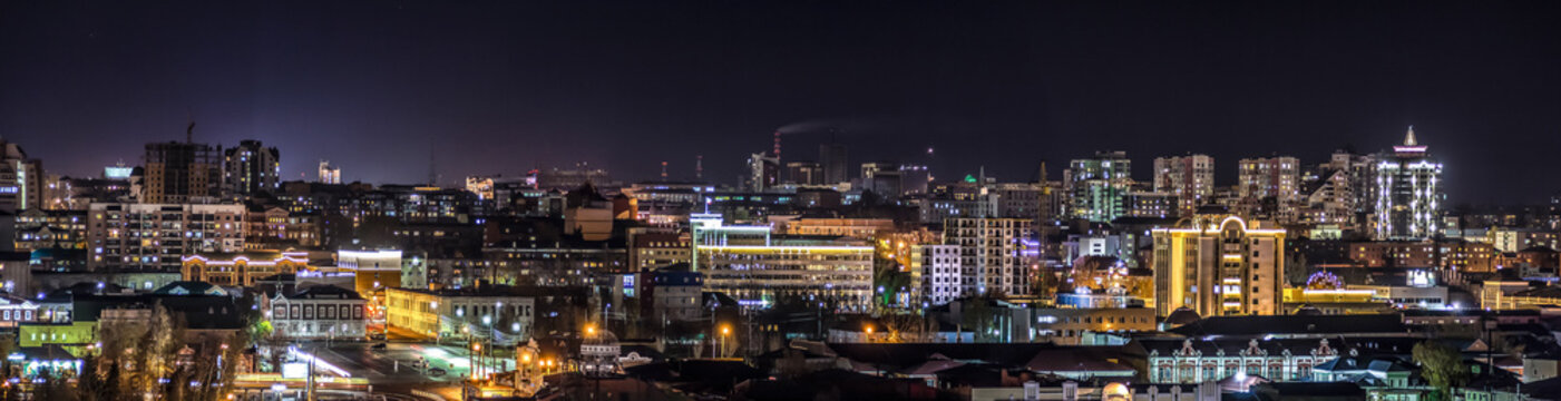 The photo shows a panorama of one of the most beautiful cities of Russia at night, Barnaul.
