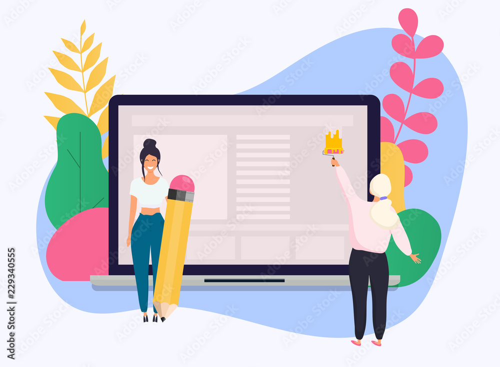 Wall mural conceptual web seo illustration. landing page for stylish website. teamwork project.