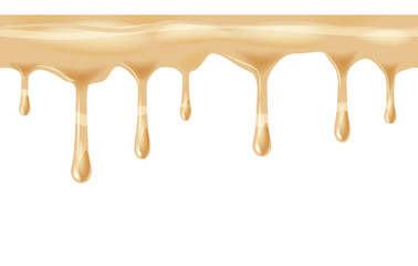 Dripping seamless caramel, dripps, liquid drop and splash, blood repeatable isolated on white, vector and illustration.