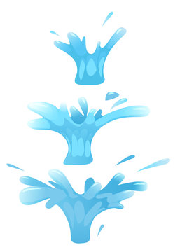 Set splash of liquid, water, slutter. For illustrations, animation, cartoon style, vector, isolated on white colour