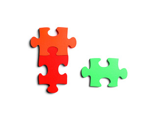 Fototapeta premium Colorful pieces of puzzle on white background