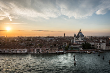 Obraz na płótnie Canvas Venice at sunset, view from the cruise ship