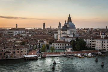 Venice at sunset, view from the cruise ship