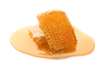 Fresh honeycomb on white background