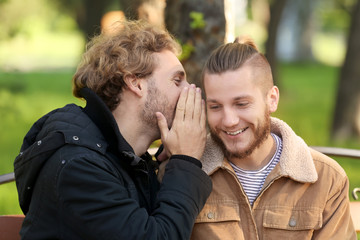 Fototapeta premium Happy gay couple resting in park