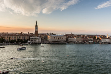 Venice at sunset, view from the cruise ship