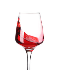 Glass with sweet tasty wine on white background