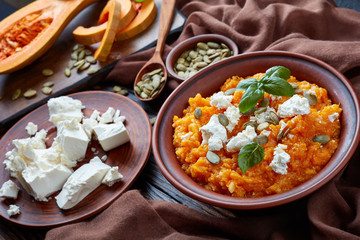 close-up of pumpkin and feta Mash