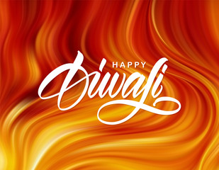 Vector illustration: Handwritten type lettering of Happy Diwali on Fire flame texture background